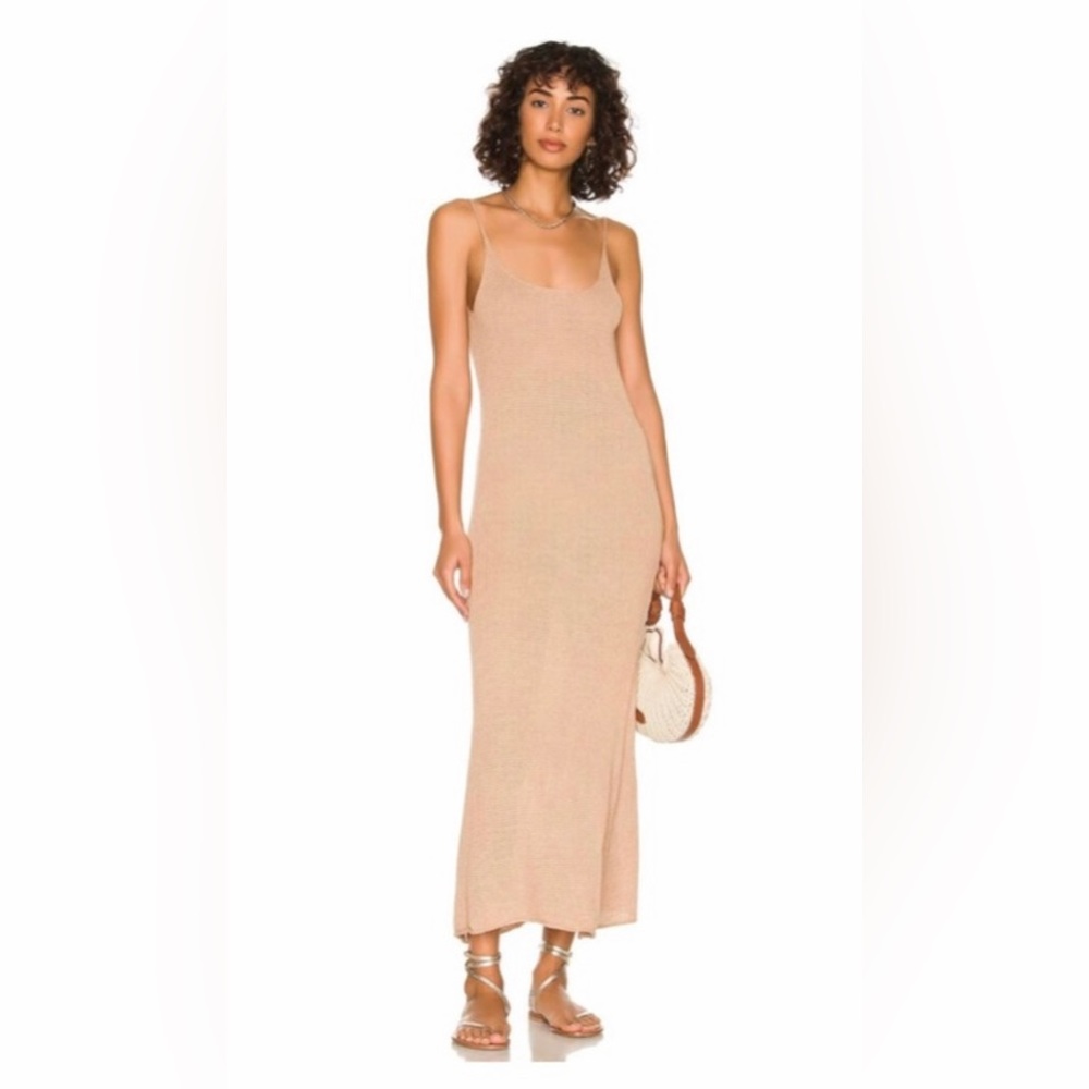Onia Textured Linen Sweater Scoop Maxi Dress, Sand